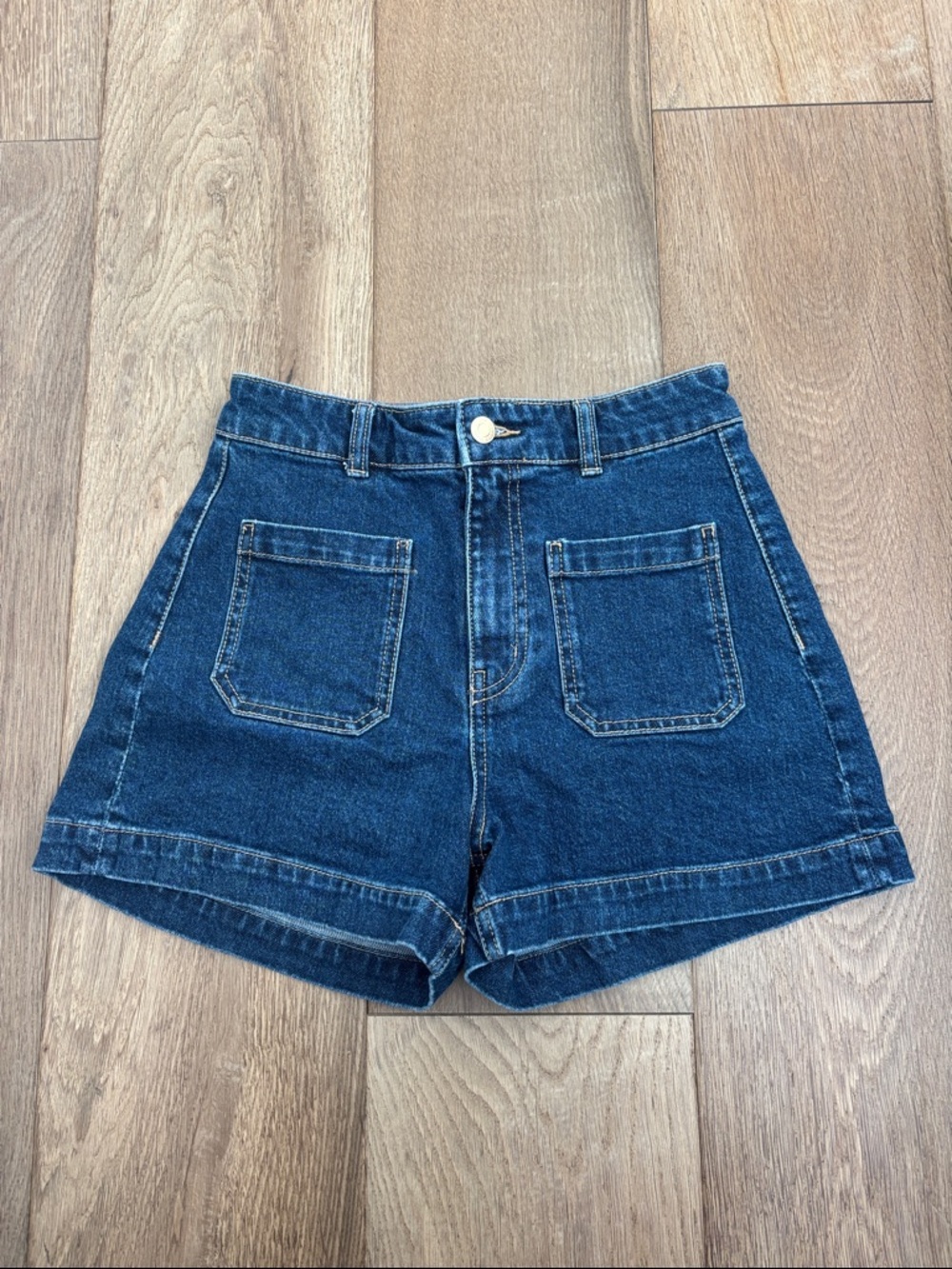 H&M Dark Blue High-Rise Denim Shorts